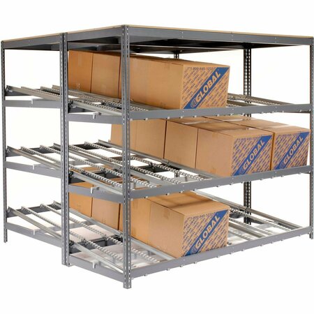 GLOBAL INDUSTRIAL Carton Flow Shelving Double Depth 3 LEVEL 96inW x 96inD x 84inH 235397